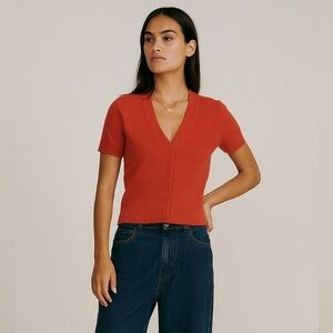 Adrienne Vittadini Orange Cashmere Cardigan XS Short Sleeve Fall Classic Chic